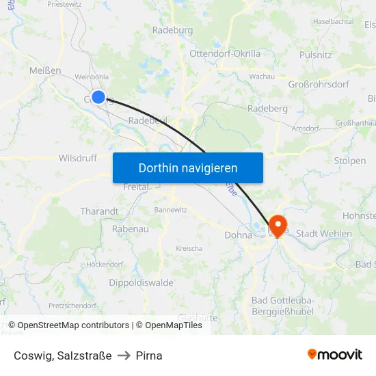 Coswig, Salzstraße to Pirna map