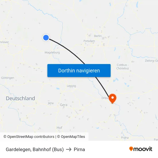 Gardelegen, Bahnhof (Bus) to Pirna map