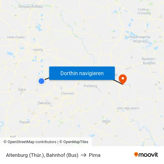 Altenburg (Thür.), Bahnhof (Bus) to Pirna map