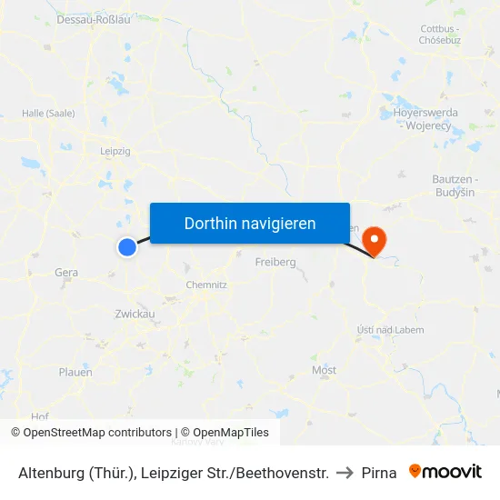 Altenburg (Thür.), Leipziger Str./Beethovenstr. to Pirna map