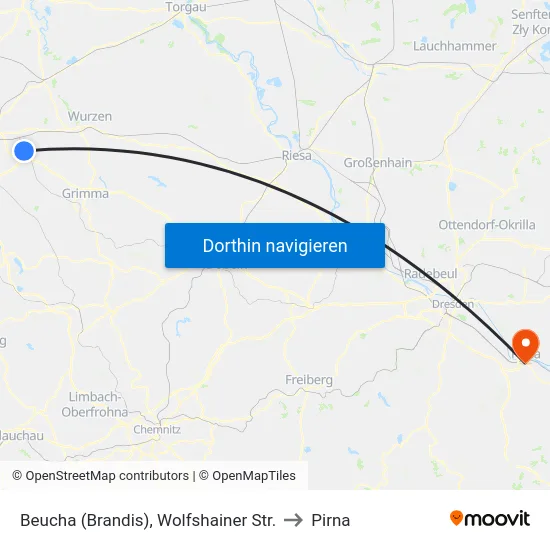 Beucha (Brandis), Wolfshainer Str. to Pirna map