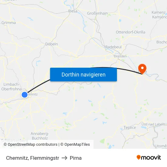 Chemnitz, Flemmingstr to Pirna map