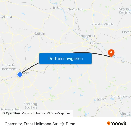 Chemnitz, Ernst-Heilmann-Str to Pirna map