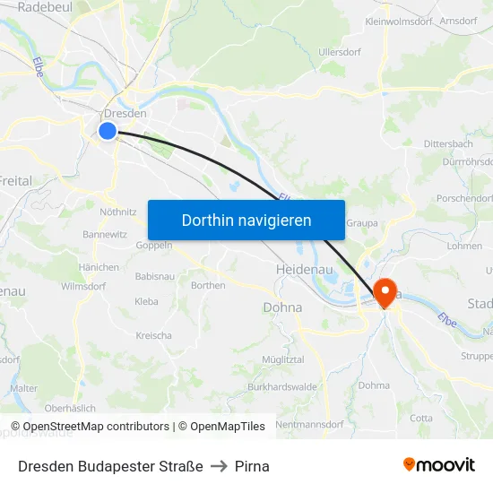 Dresden Budapester Straße to Pirna map