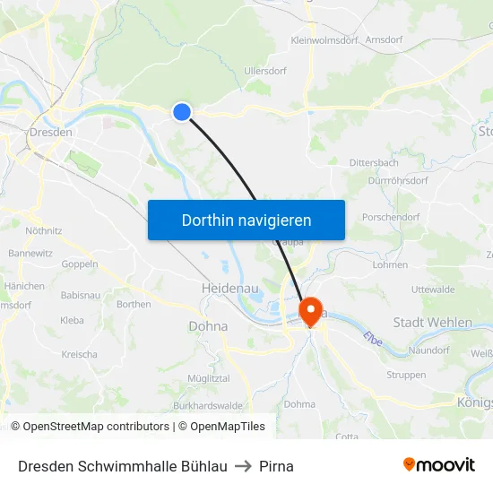 Dresden Schwimmhalle Bühlau to Pirna map