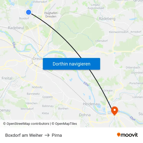 Boxdorf am Weiher to Pirna map