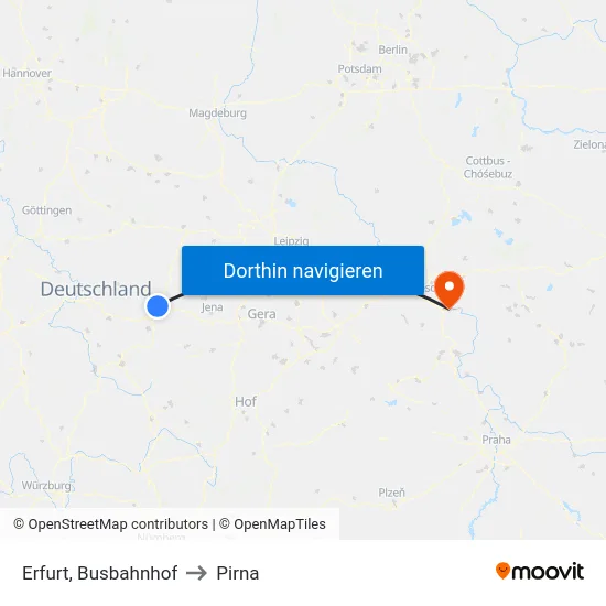 Erfurt, Busbahnhof to Pirna map