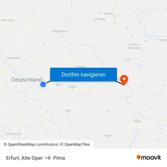 Erfurt, Alte Oper to Pirna map