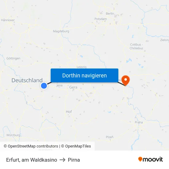 Erfurt, am Waldkasino to Pirna map