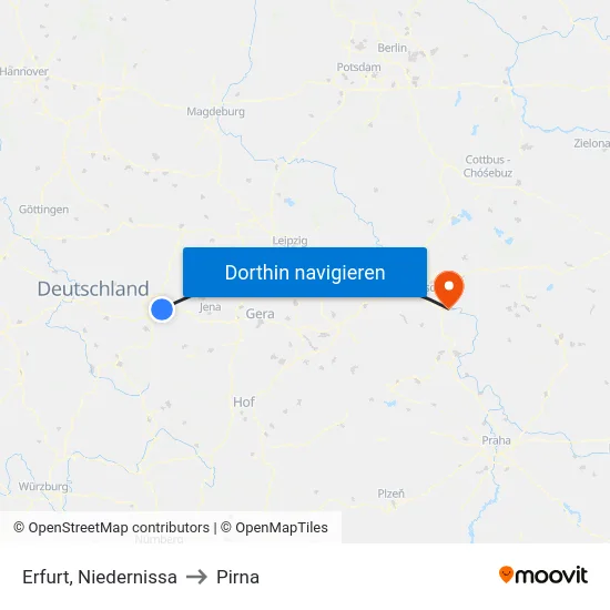 Erfurt, Niedernissa to Pirna map
