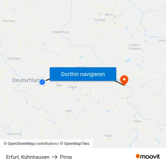 Erfurt, Kühnhausen to Pirna map