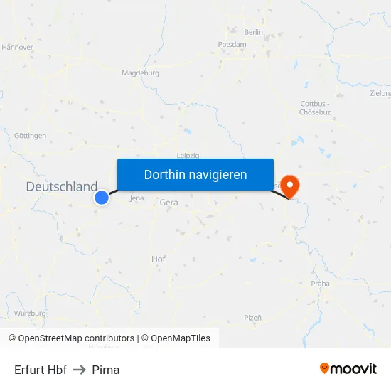 Erfurt Hbf to Pirna map