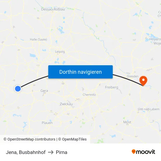 Jena, Busbahnhof to Pirna map