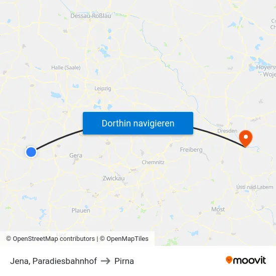 Jena, Paradiesbahnhof to Pirna map
