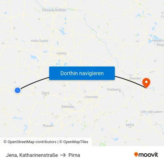 Jena, Katharinenstraße to Pirna map
