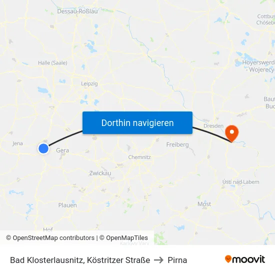 Bad Klosterlausnitz, Köstritzer Straße to Pirna map