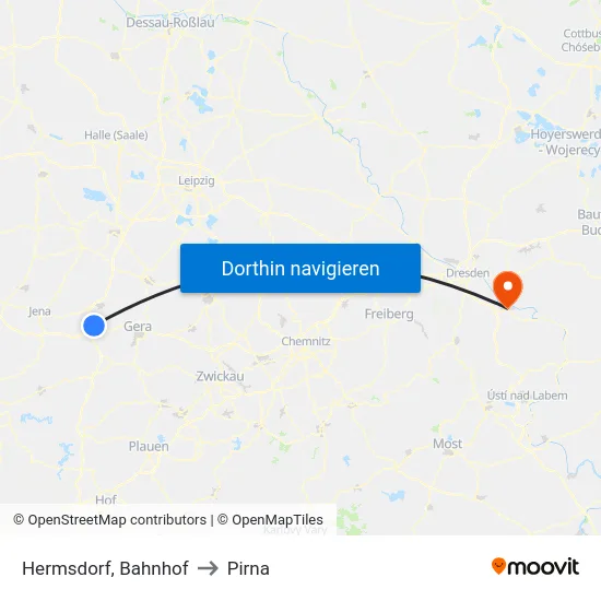 Hermsdorf, Bahnhof to Pirna map