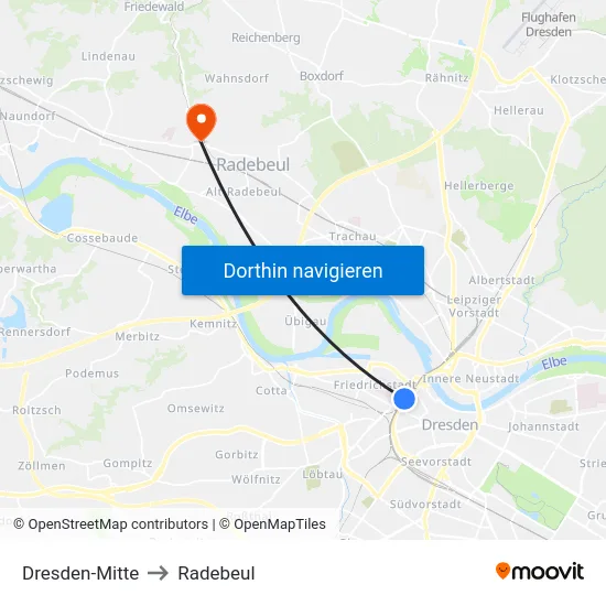 Dresden-Mitte to Radebeul map