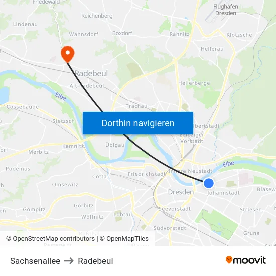 Sachsenallee to Radebeul map