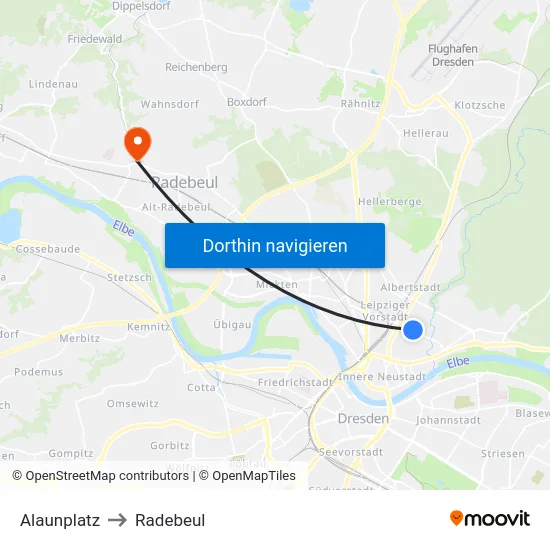 Alaunplatz to Radebeul map
