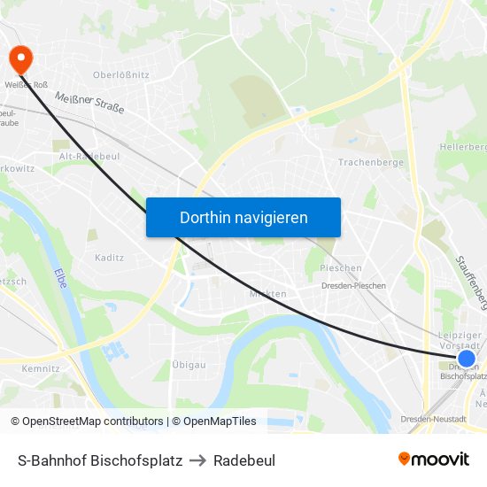 S-Bahnhof Bischofsplatz to Radebeul map