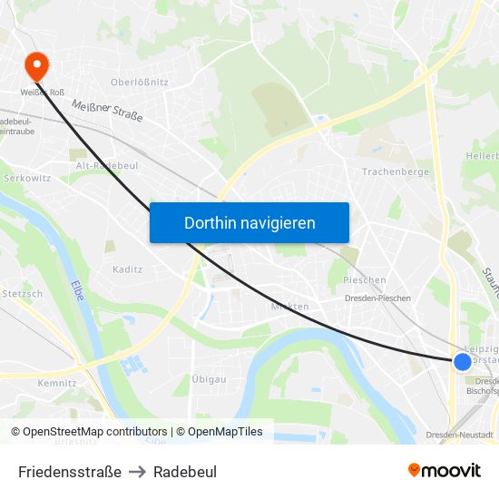 Friedensstraße to Radebeul map