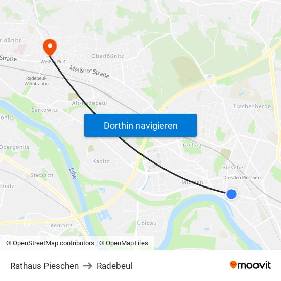 Rathaus Pieschen to Radebeul map