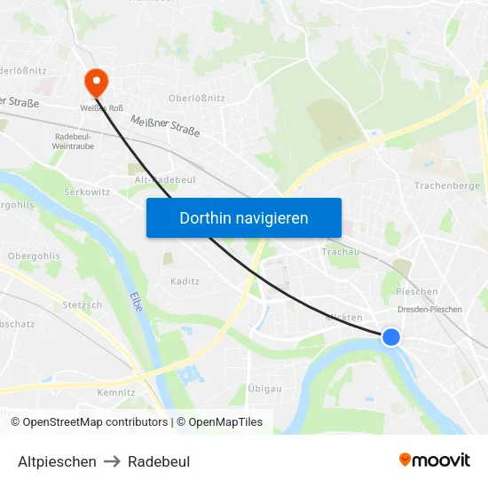 Altpieschen to Radebeul map
