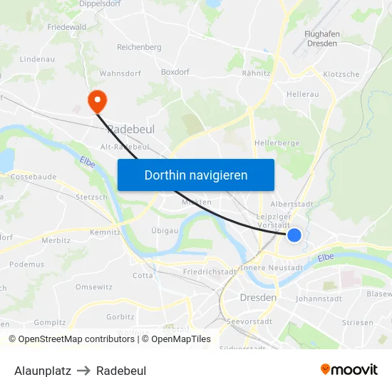 Alaunplatz to Radebeul map