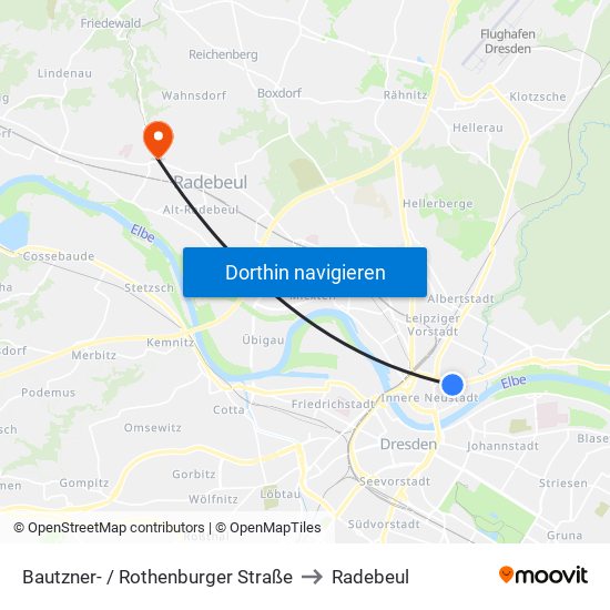 Bautzner- / Rothenburger Straße to Radebeul map