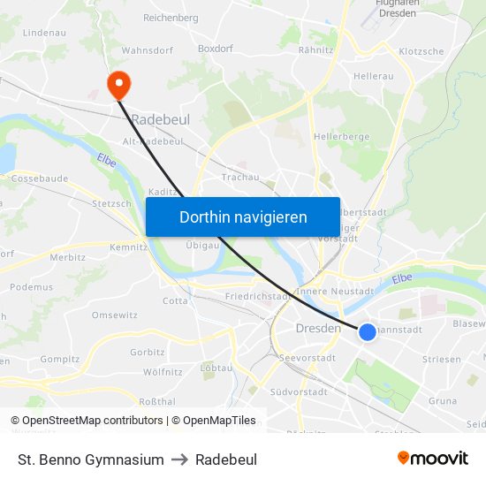 St. Benno Gymnasium to Radebeul map