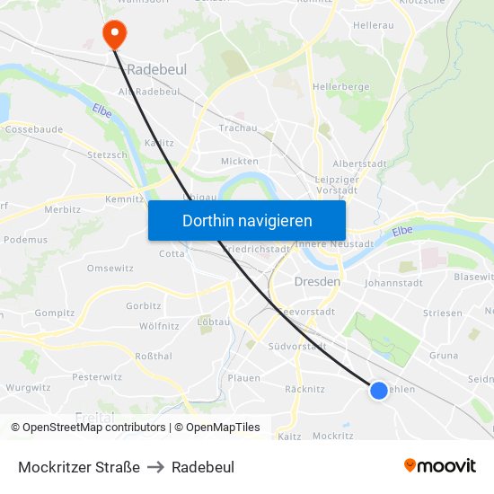Mockritzer Straße to Radebeul map