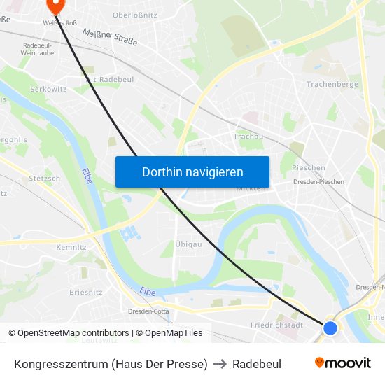 Kongresszentrum (Haus Der Presse) to Radebeul map