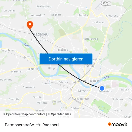Permoserstraße to Radebeul map
