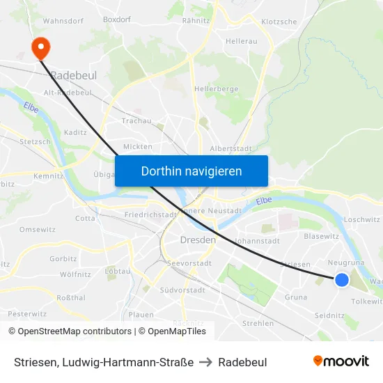 Striesen, Ludwig-Hartmann-Straße to Radebeul map