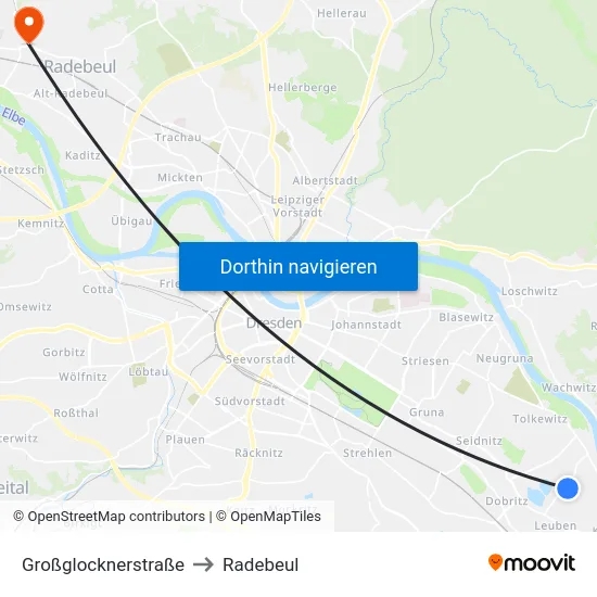 Großglocknerstraße to Radebeul map