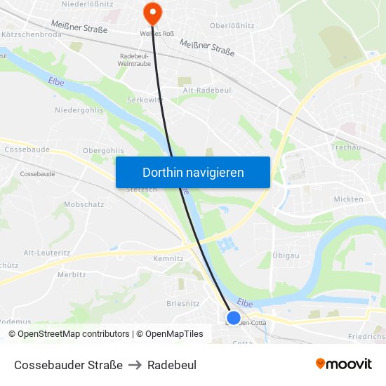 Cossebauder Straße to Radebeul map