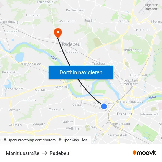 Manitiusstraße to Radebeul map