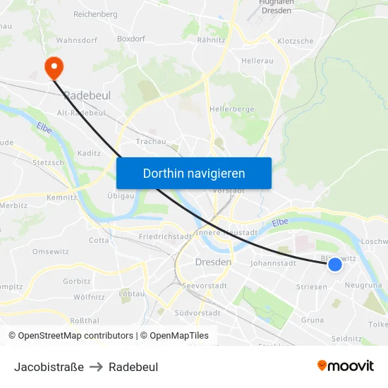 Jacobistraße to Radebeul map