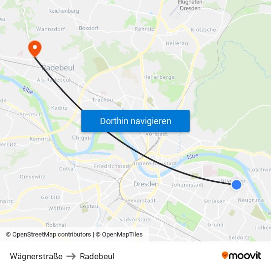 Wägnerstraße to Radebeul map