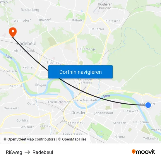 Rißweg to Radebeul map