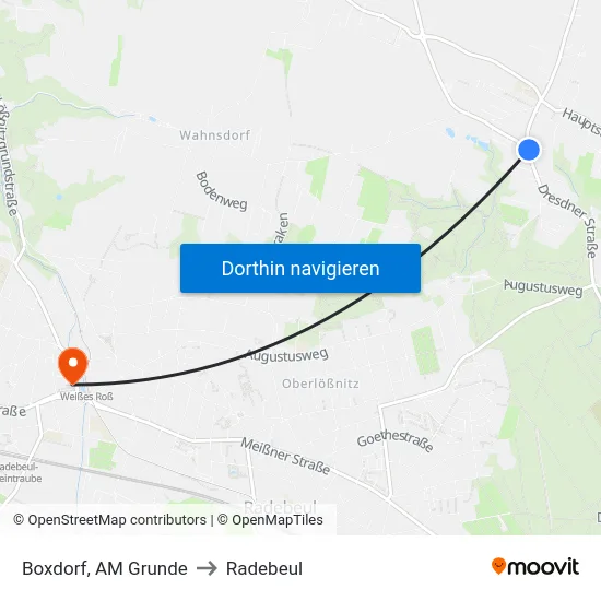 Boxdorf, AM Grunde to Radebeul map