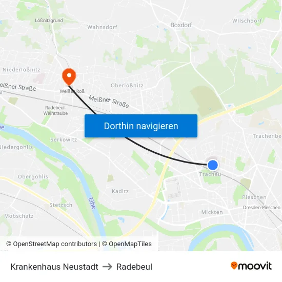 Krankenhaus Neustadt to Radebeul map