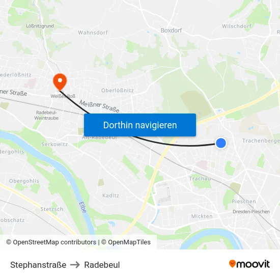 Stephanstraße to Radebeul map
