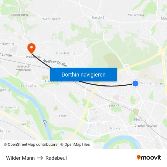 Wilder Mann to Radebeul map