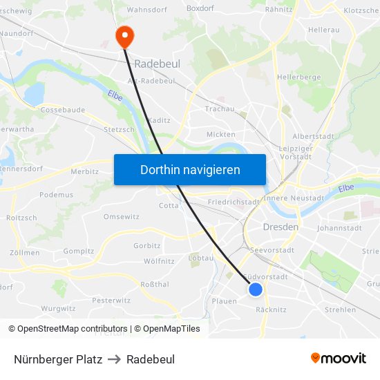 Nürnberger Platz to Radebeul map