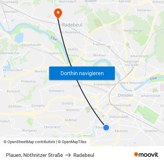 Plauen, Nöthnitzer Straße to Radebeul map