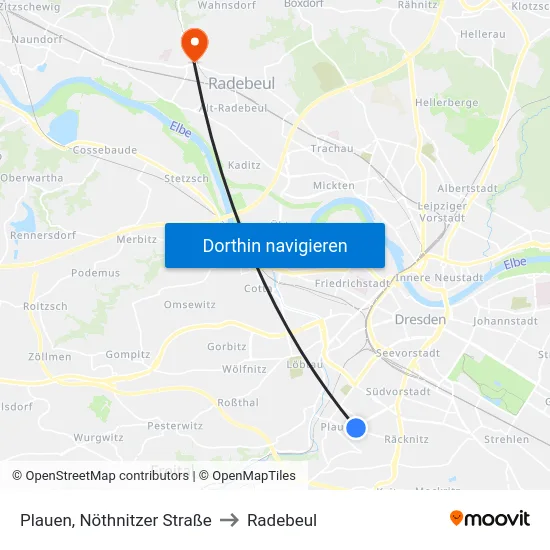 Plauen, Nöthnitzer Straße to Radebeul map