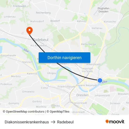 Diakonissenkrankenhaus to Radebeul map