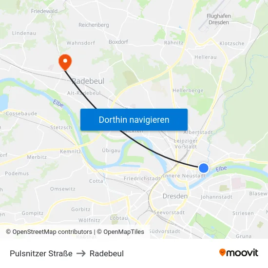 Pulsnitzer Straße to Radebeul map